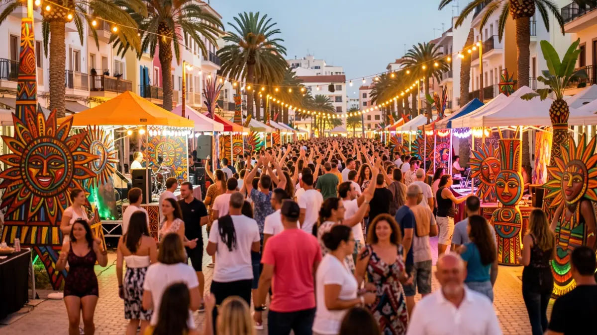 Generic image of an African cultural festival in Las Palmas de Gran Canaria with art and crowds.