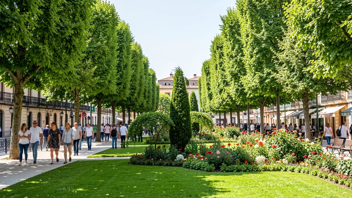 Imagen genérica de un parque urbano bien cuidado con vegetación exuberante y caminos limpios.