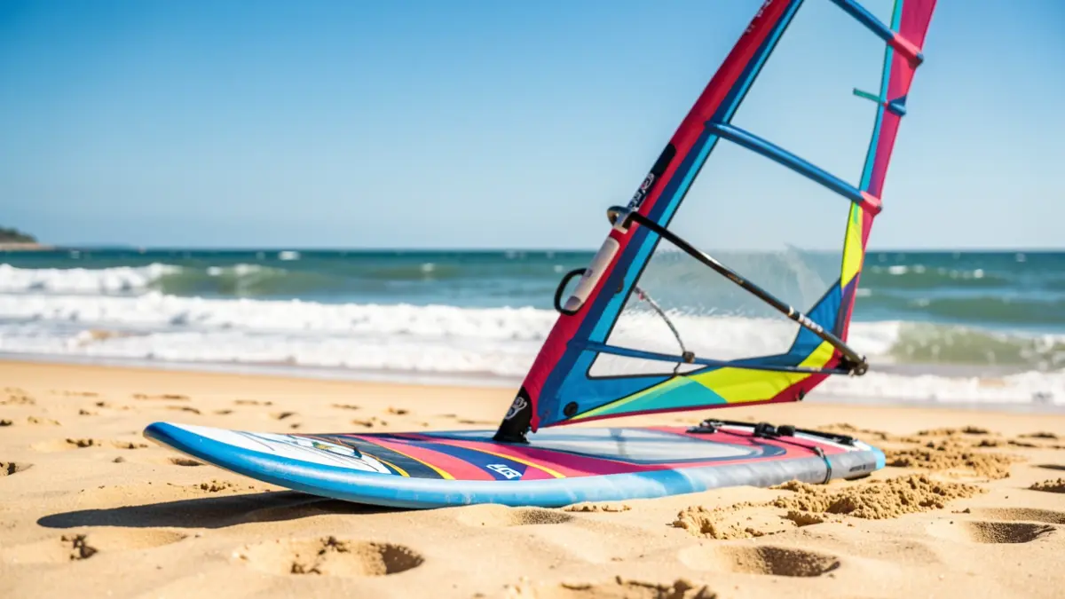 Generic image of a windsurfing board on the beach.