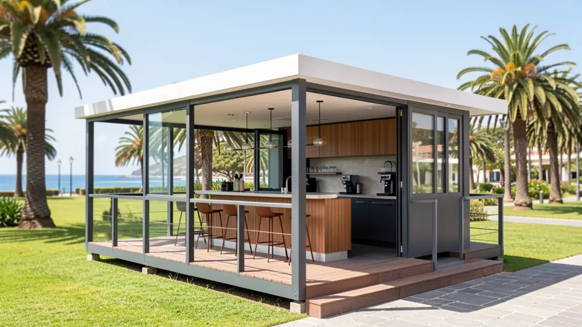 Imagen genérica de un quiosco-bar con terraza en un parque.