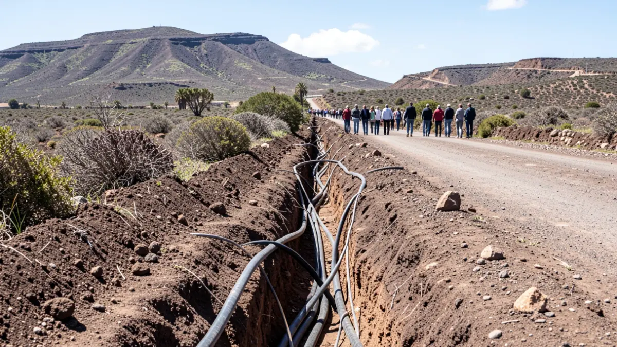 Generic image of underground electrical channeling works in a rural landscape of the Canary Islands.