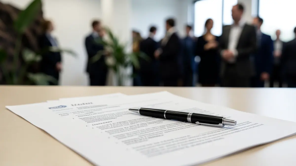Generic image of an official document and a pen on a table, symbolizing labor agreements.