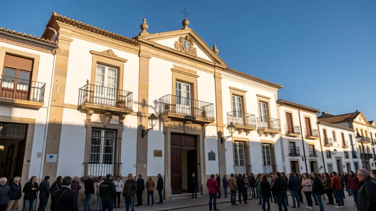 Fachada de un ayuntamiento canario con arquitectura tradicional bajo la luz del sol de la tarde.