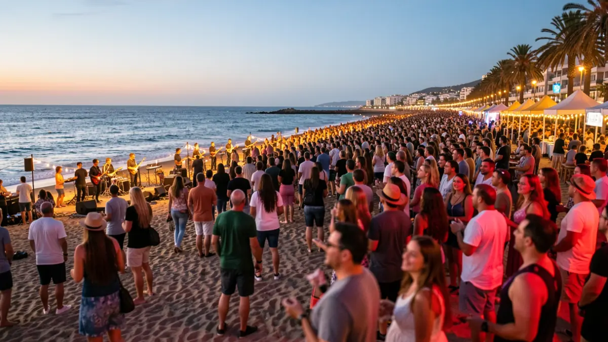 Imagen genérica de un festival de música en la playa de Punta Larga, Candelaria, al atardecer.