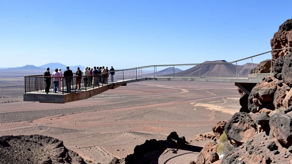 Mirador de Morro Velosa con balcón colgante y vistas al paisaje árido de Fuerteventura.