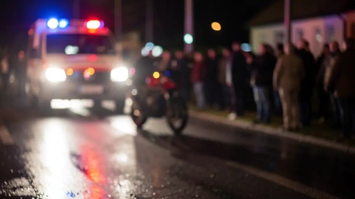 Generic image of emergency lights on wet asphalt at night.