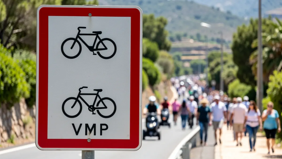 Señal de tráfico R-421 que indica vía reservada para ciclos y VMP en Canarias.