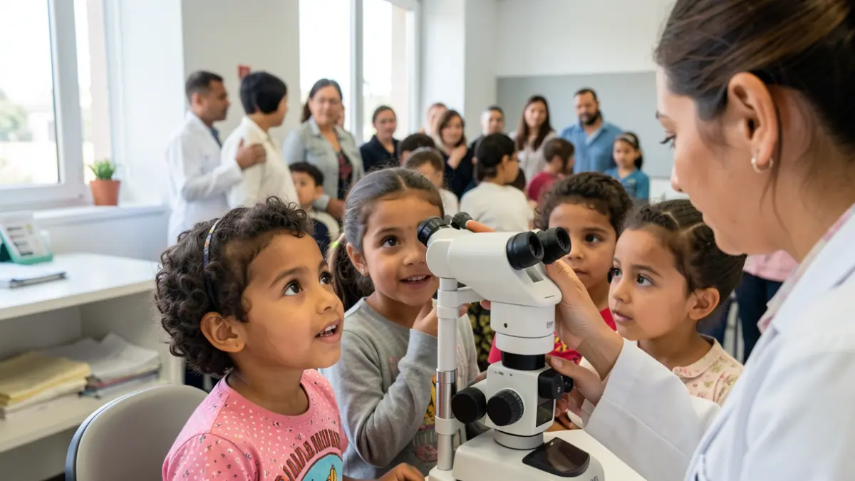Sahrawi children undergoing eye examinations by ophthalmologists in Gran Canaria as part of a humanitarian program.