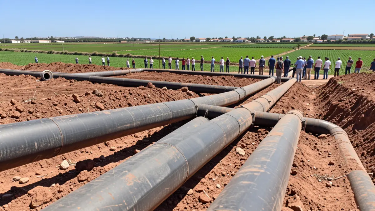 Image of irrigation pipes being installed in an agricultural area of Gran Canaria.
