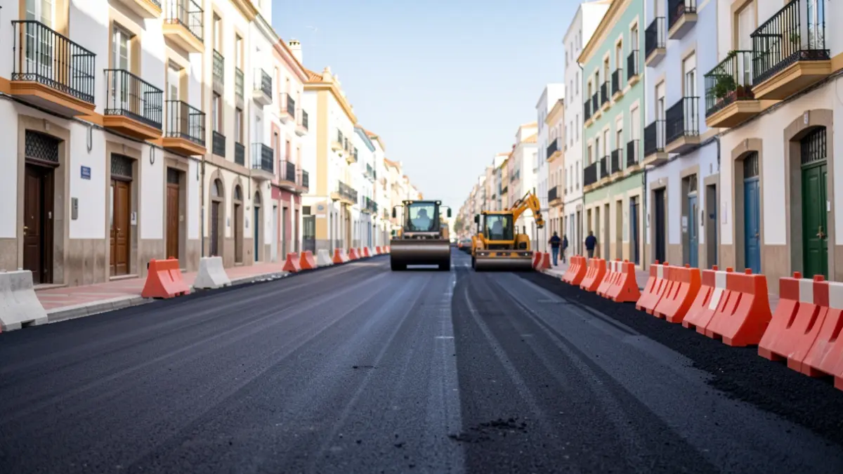 Obras de asfaltado en la calle Simón Bolívar de Santa Cruz de Tenerife.