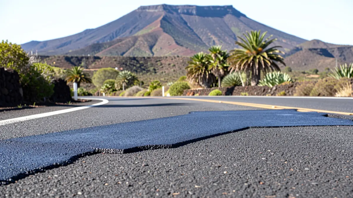 Image of road surface rehabilitation works on the TF-5 highway in Tenerife.