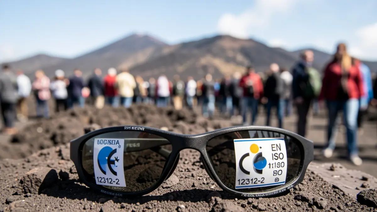 Gafas especiales para ver eclipses solares con certificaciones visibles.