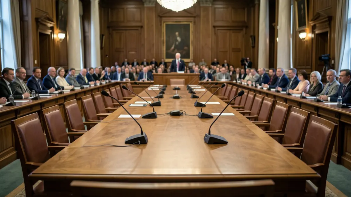 Generic image of an empty municipal plenary hall.