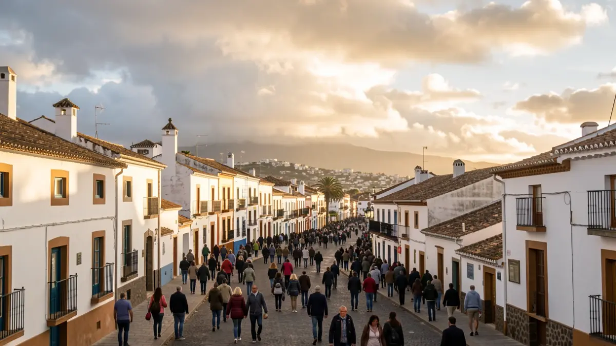 Vista de Gáldar con nubes y sol.