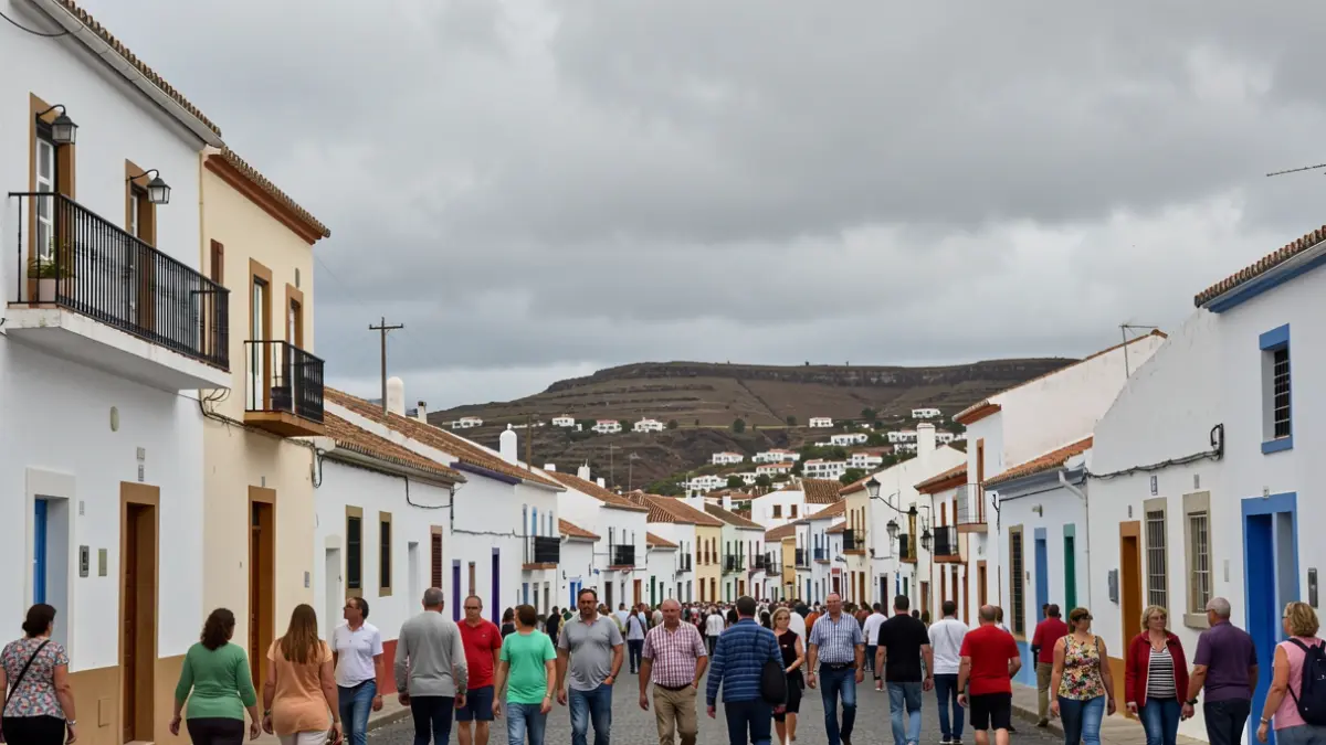 Overcast sky over Gáldar, Gran Canaria, with traditional architecture.
