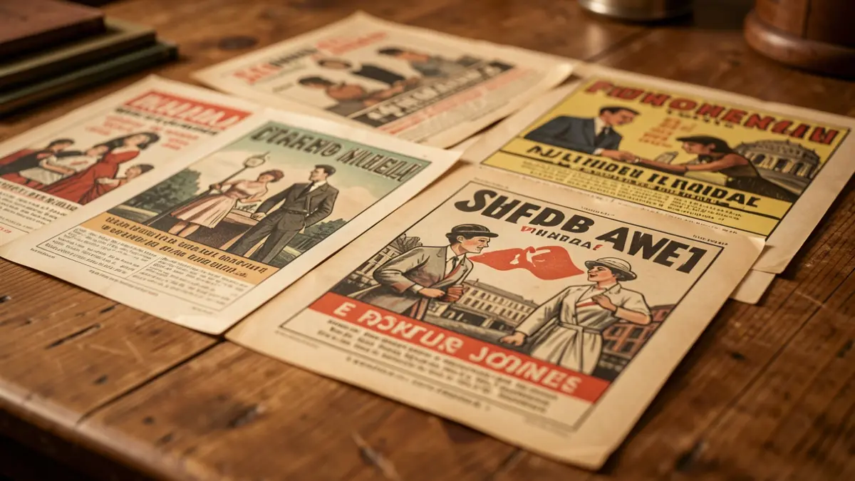 Vintage cinema handbills with 1930s illustrations and typography.