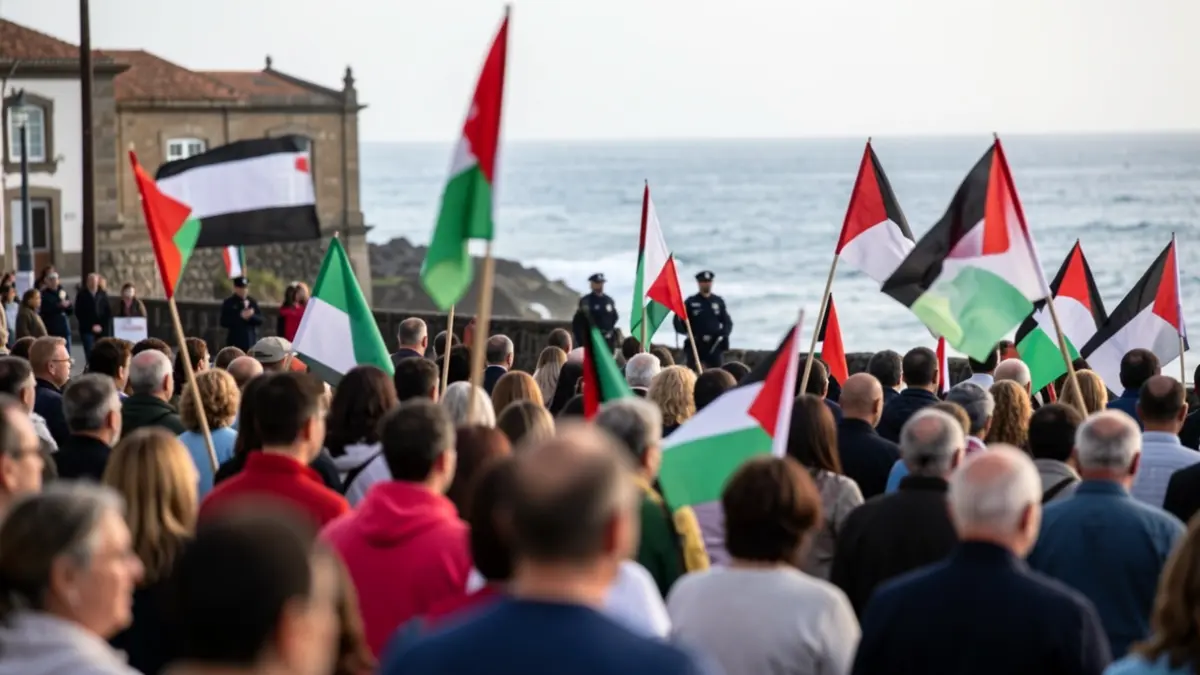Generic image of a protest in Tenerife with Palestinian flags.
