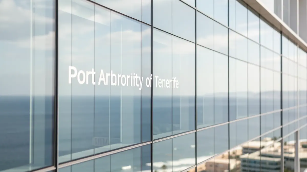 Facade of the Port Authority of Tenerife building, reflecting transparency and efficiency.