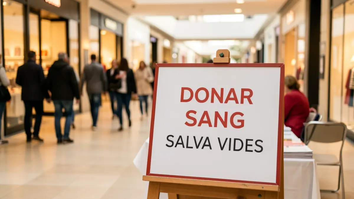 Punto de donación de sangre en un centro comercial.