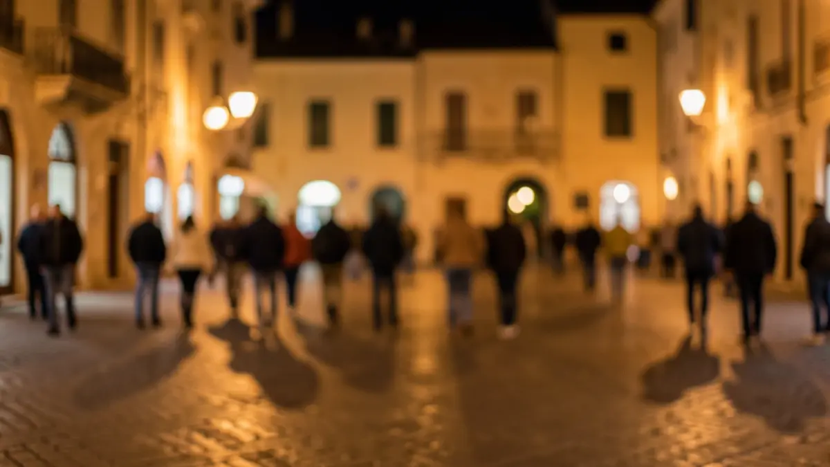 Generic image of an urban square at night.