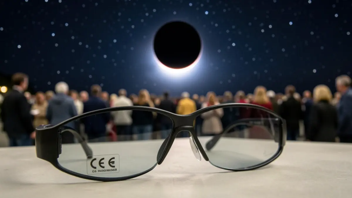 Specialized glasses for viewing solar eclipses with the CE certification mark.