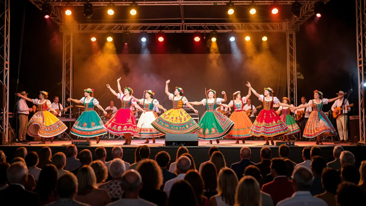 Image of a folk festival in Lanzarote with dancers and musicians.