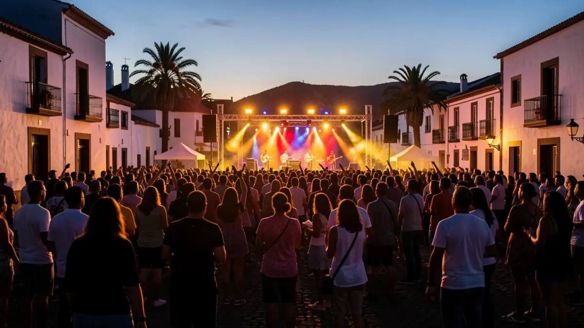 Generic image of an outdoor music festival in a Canarian town at dusk.