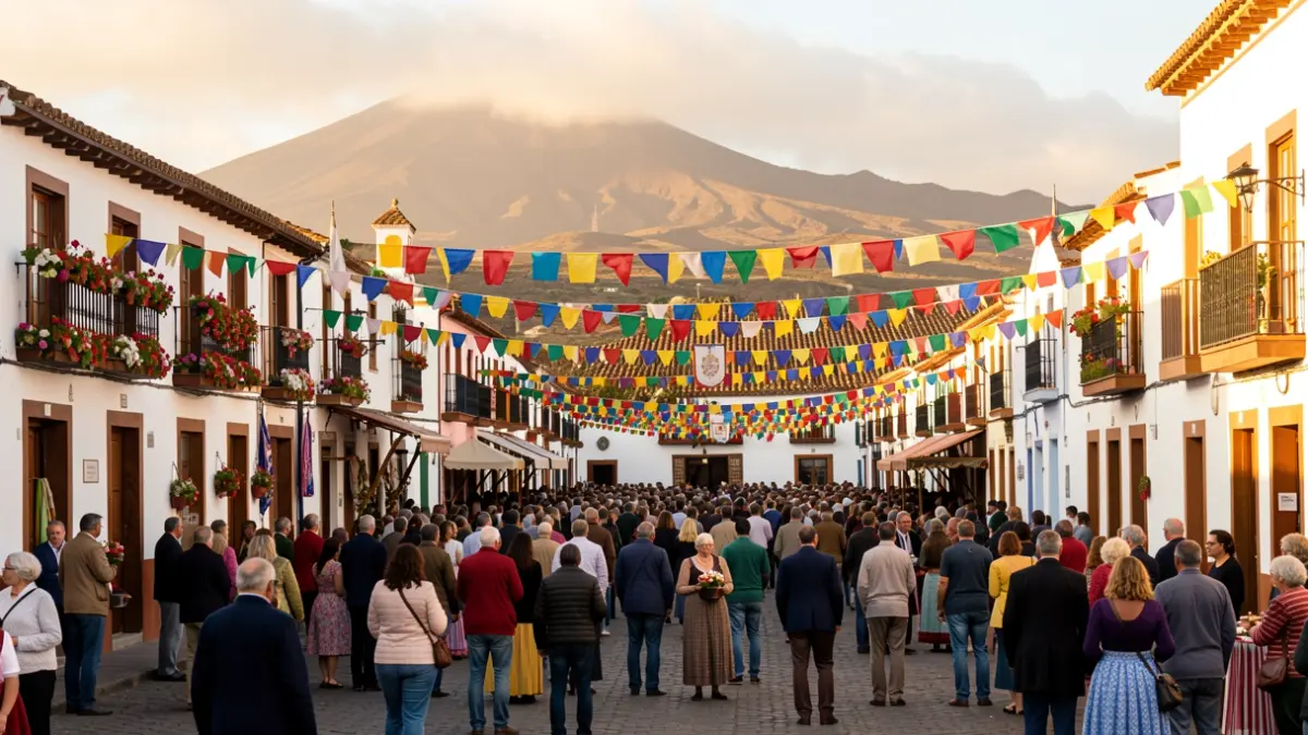 Generic image of a Canarian town square decorated for a festive romeria.