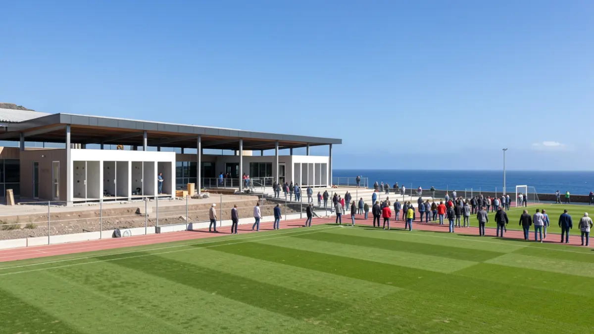 Imagen de la construcción de nuevos vestuarios en el Campo de Fútbol de Playa Honda, San Bartolomé.