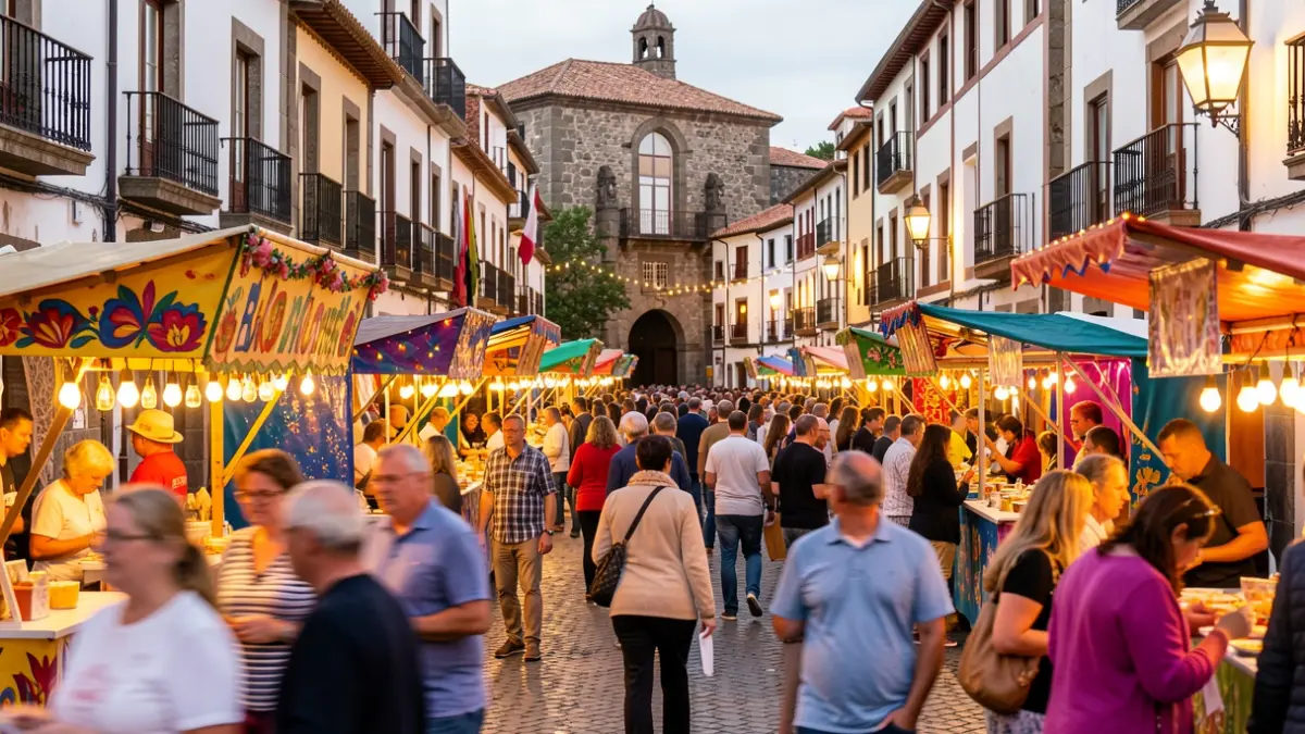 Generic image of a popular festival in San Sebastián de La Gomera with stalls and people.