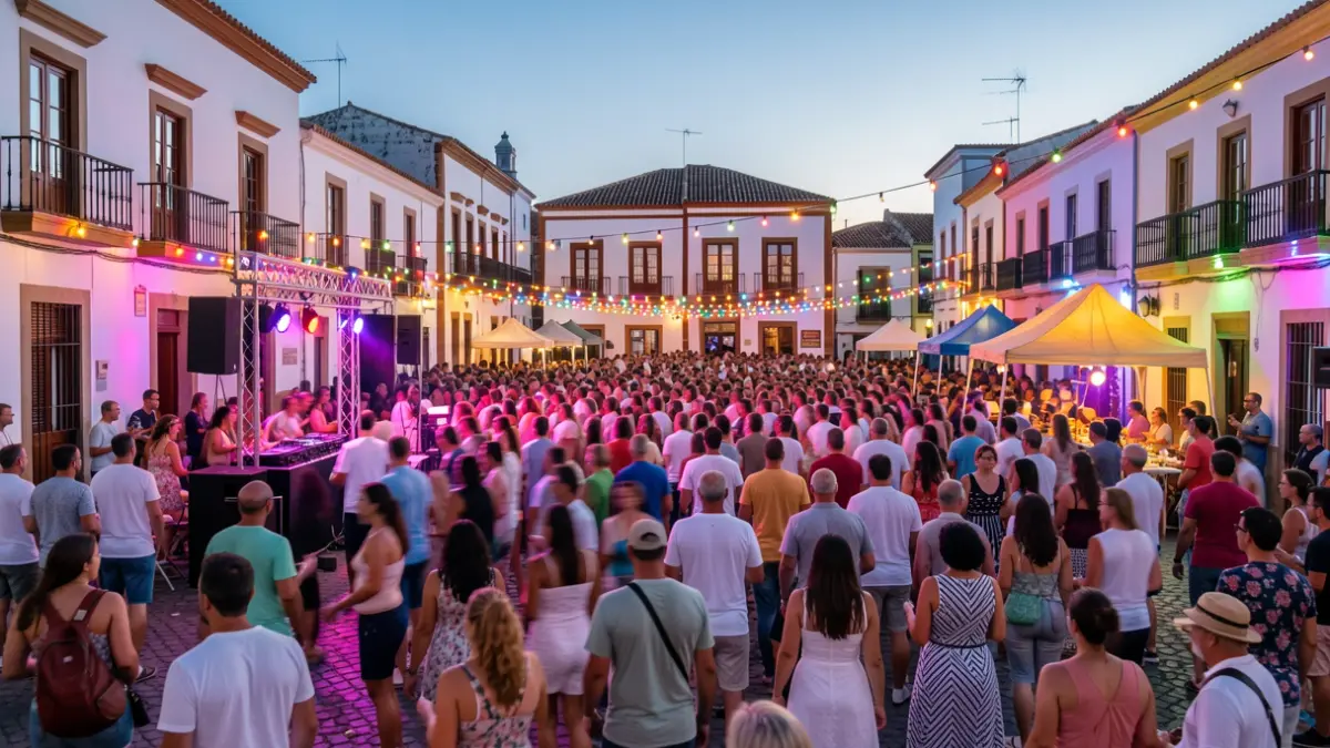 Generic image of a summer festival in Canarias with lights and people.