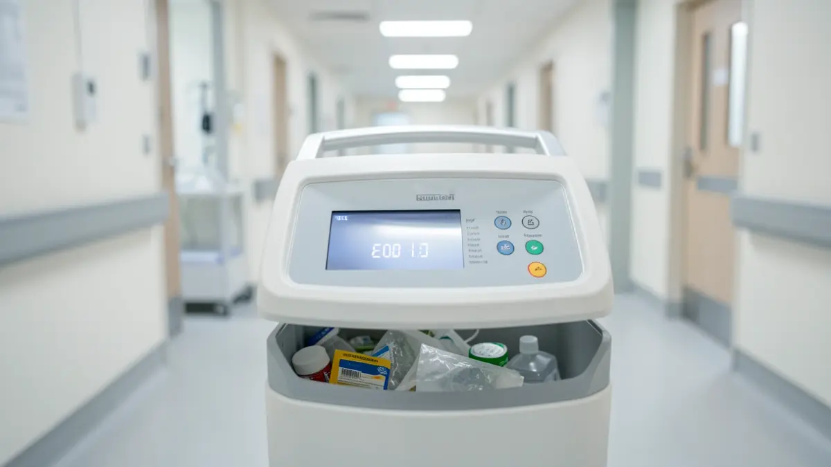 Medical waste container with freezing and environmental purification technology.