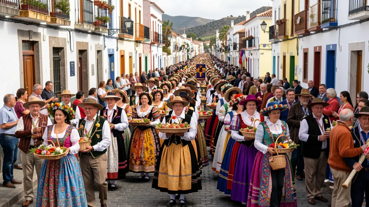 Imagen genérica de una romería tradicional canaria con ofrendas y trajes típicos.