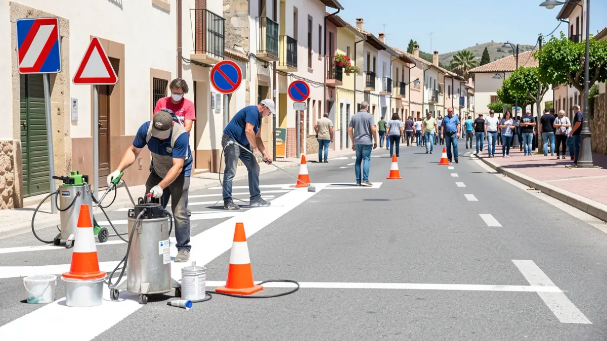 Generic image of road maintenance work in a Spanish town.