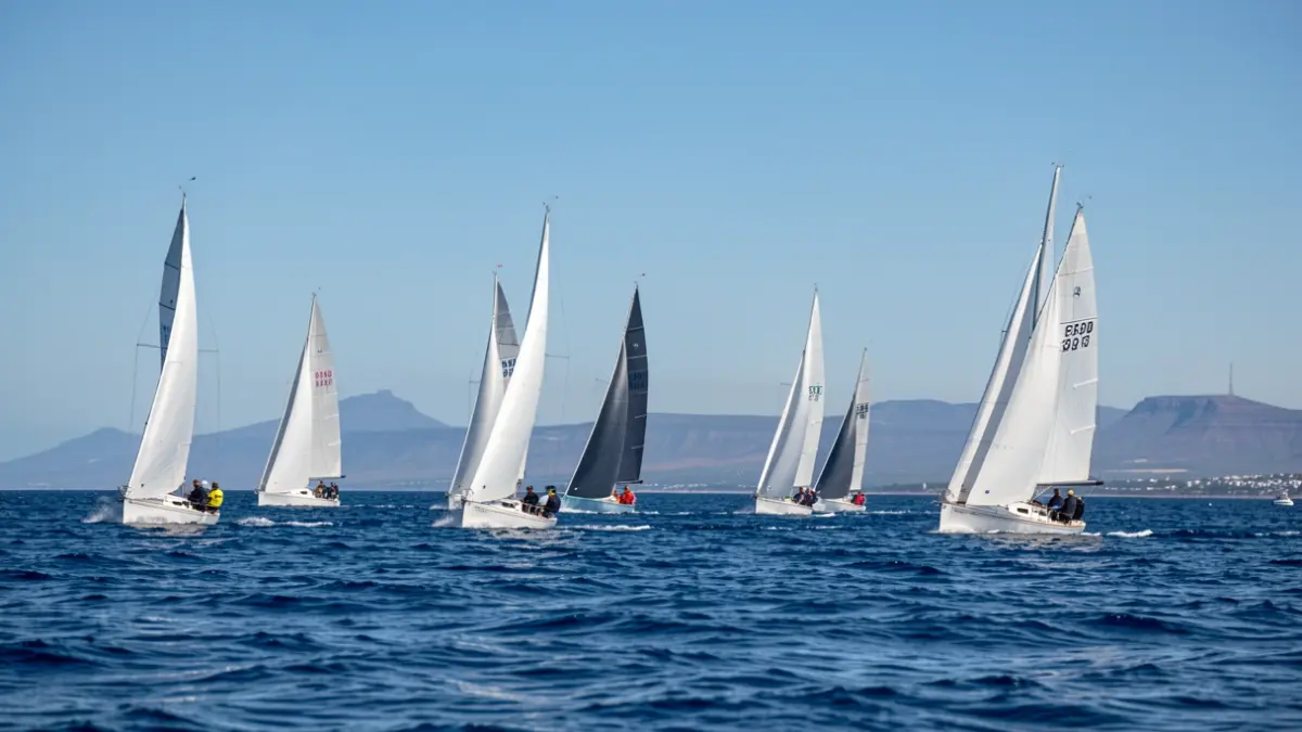 Fleet of sailboats participating in the Canarias-Madeira International Regatta.