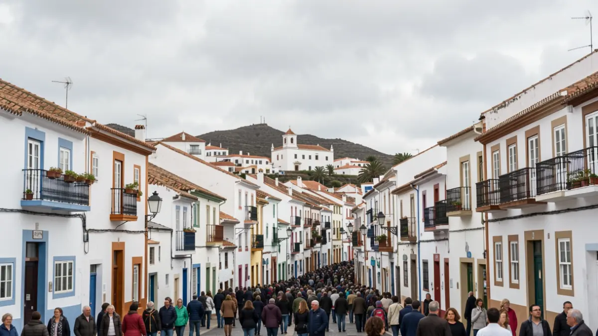 Cielo nublado sobre Santa María de Guía de Gran Canaria con arquitectura tradicional.