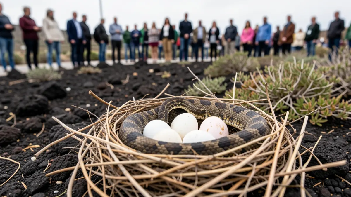 California kingsnake attacking a red partridge nest in Gran Canaria, highlighting the threat of invasive species.