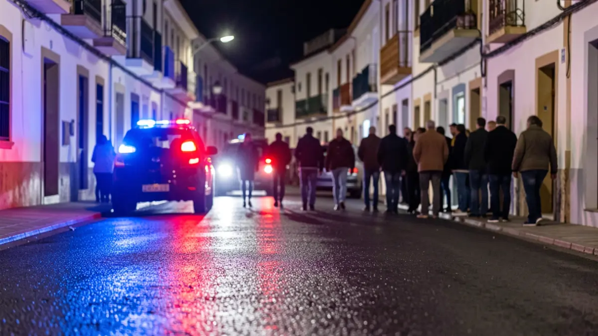 Imagen genérica de luces de emergencia policiales reflejándose en asfalto mojado.