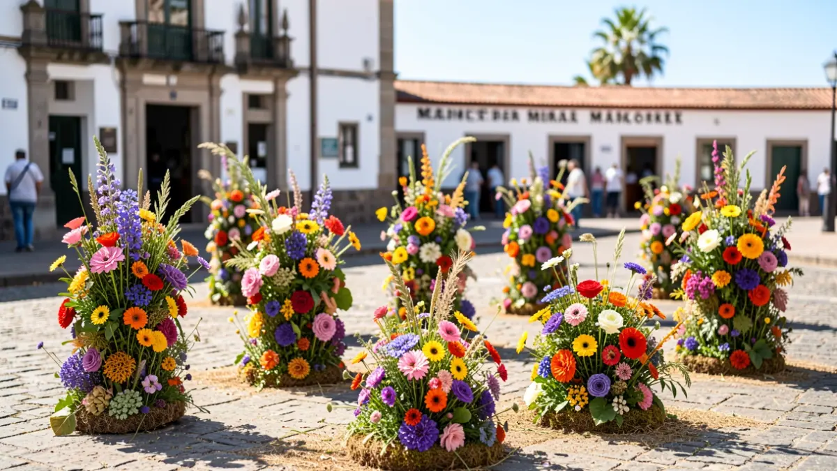 Ephemeral sculptures of flowers and plants in Tacoronte.