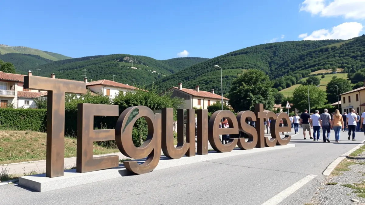 Nuevas letras corporativas de bronce con el nombre 'Tegueste' instaladas en la entrada del municipio.