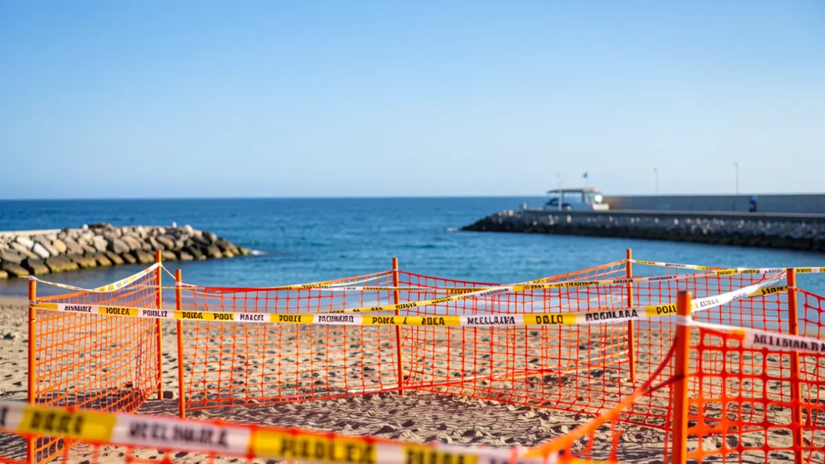 Zona acordonada en la playa de Melenara por preparativos de fuegos artificiales.