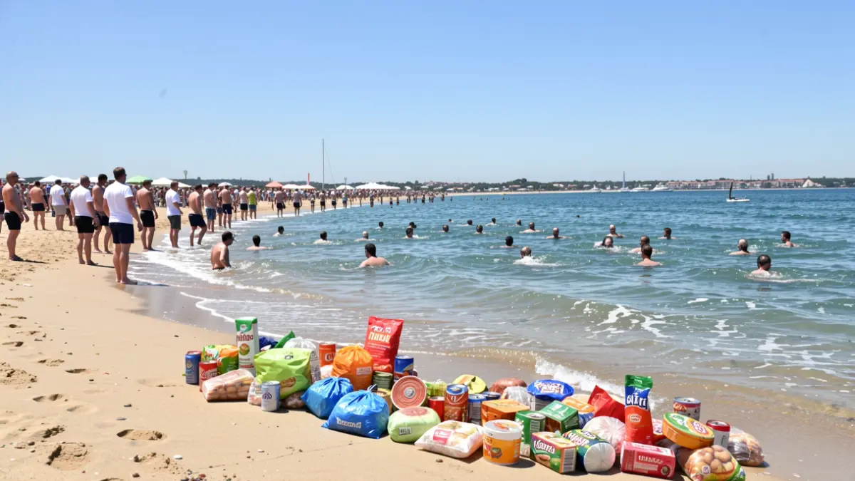 Image of the Salinetas Open Water Swim with a food collection for the Food Bank.