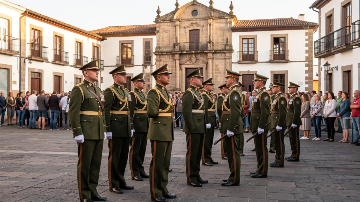 Militares del Regimiento de Infantería Canarias nº 50 en un acto oficial en Teror.