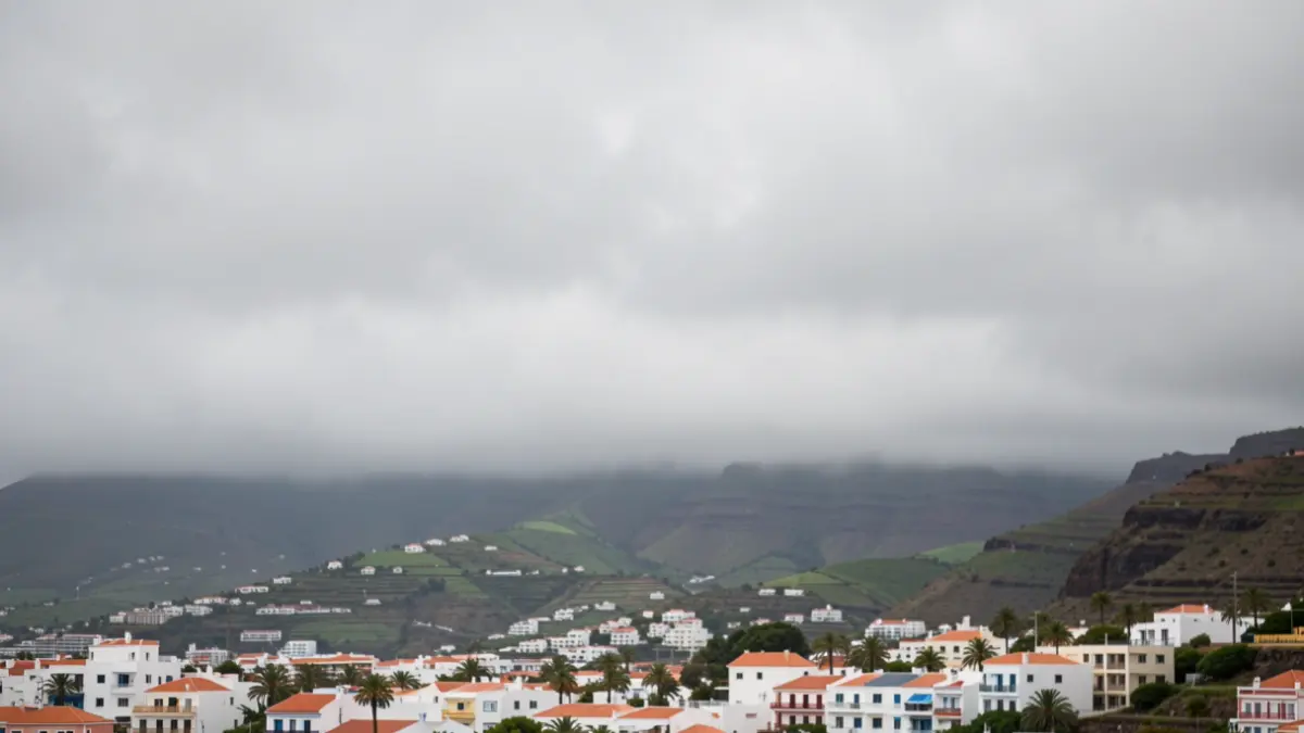 Overcast sky with grey clouds over Arucas, Gran Canaria.