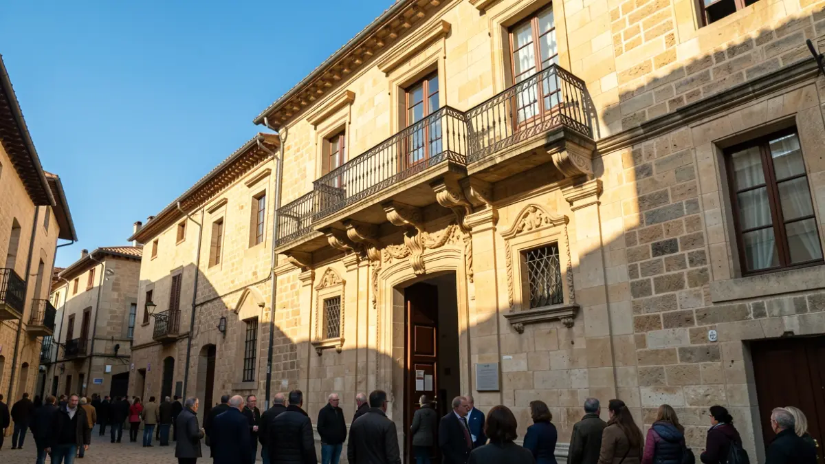 Fachada del Ayuntamiento de Villa de Mazo con balcón y barandillas de hierro, luz de sol de la tarde.