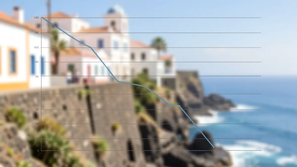 Gráfico estadístico que muestra un descenso en la oferta de viviendas vacacionales en Canarias.
