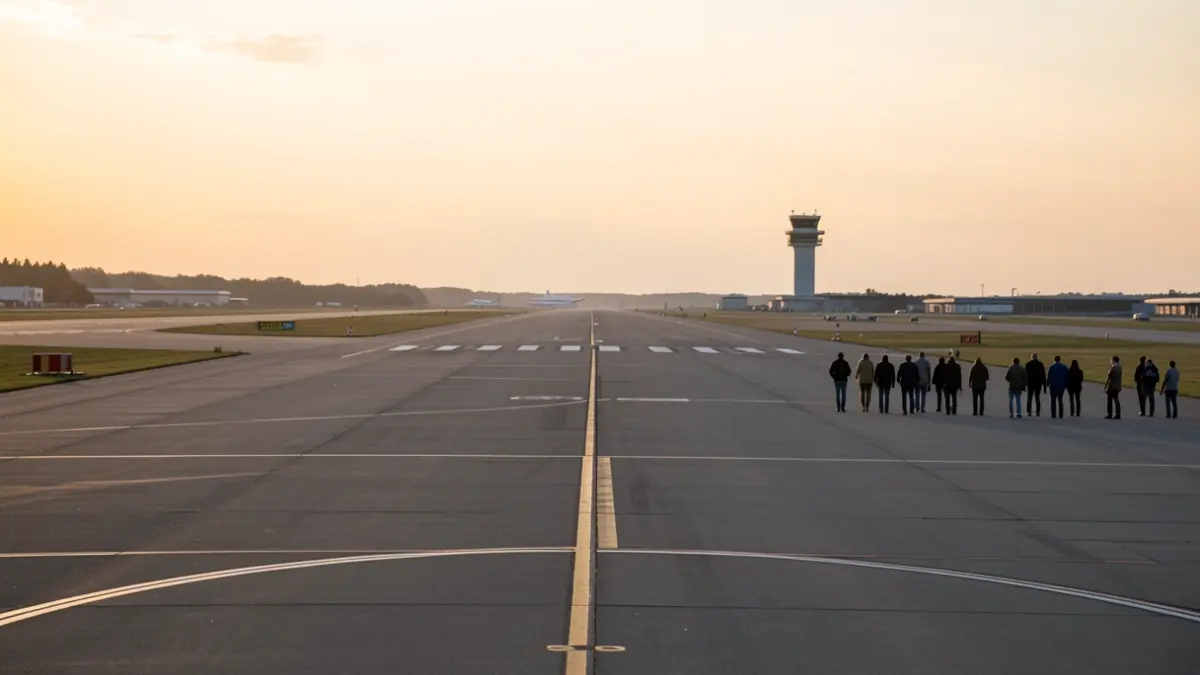 Imagen genérica de una pista de aeropuerto al atardecer.
