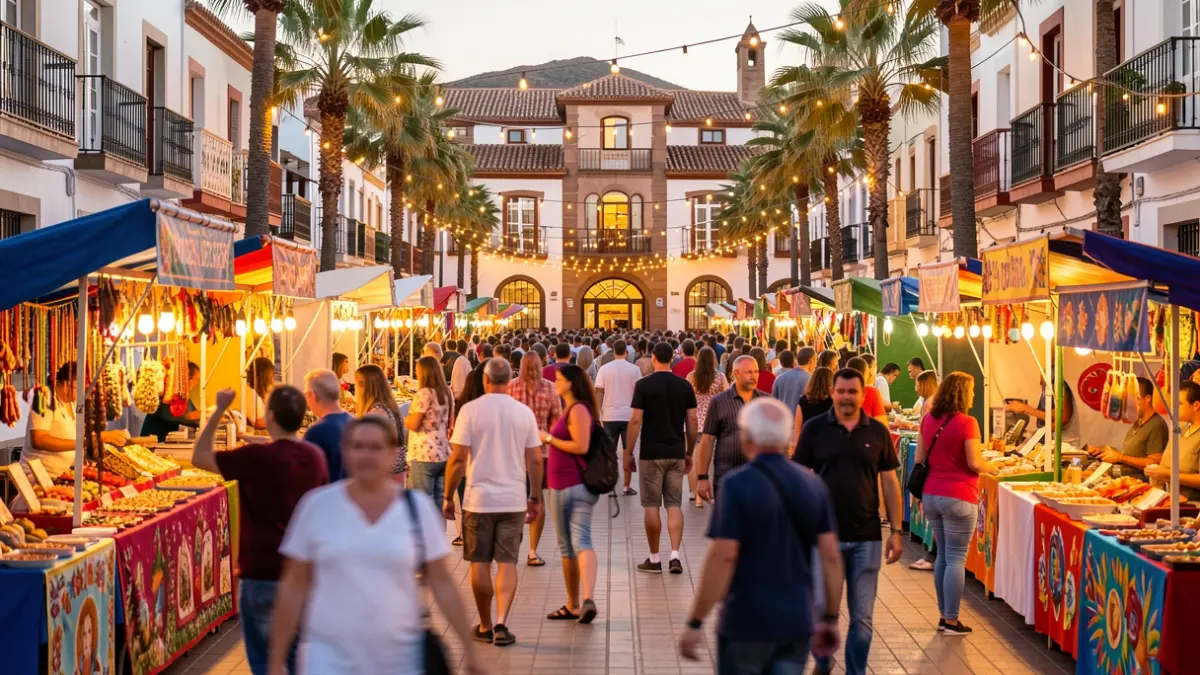Imagen genérica de una feria local en Los Cristianos con puestos y gente disfrutando.