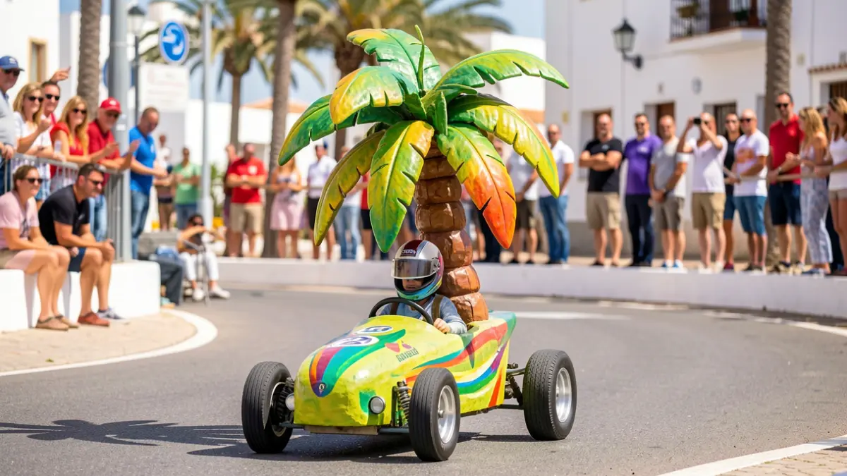 Un coche de autos locos con diseño de palmera en la carrera de Yaiza.