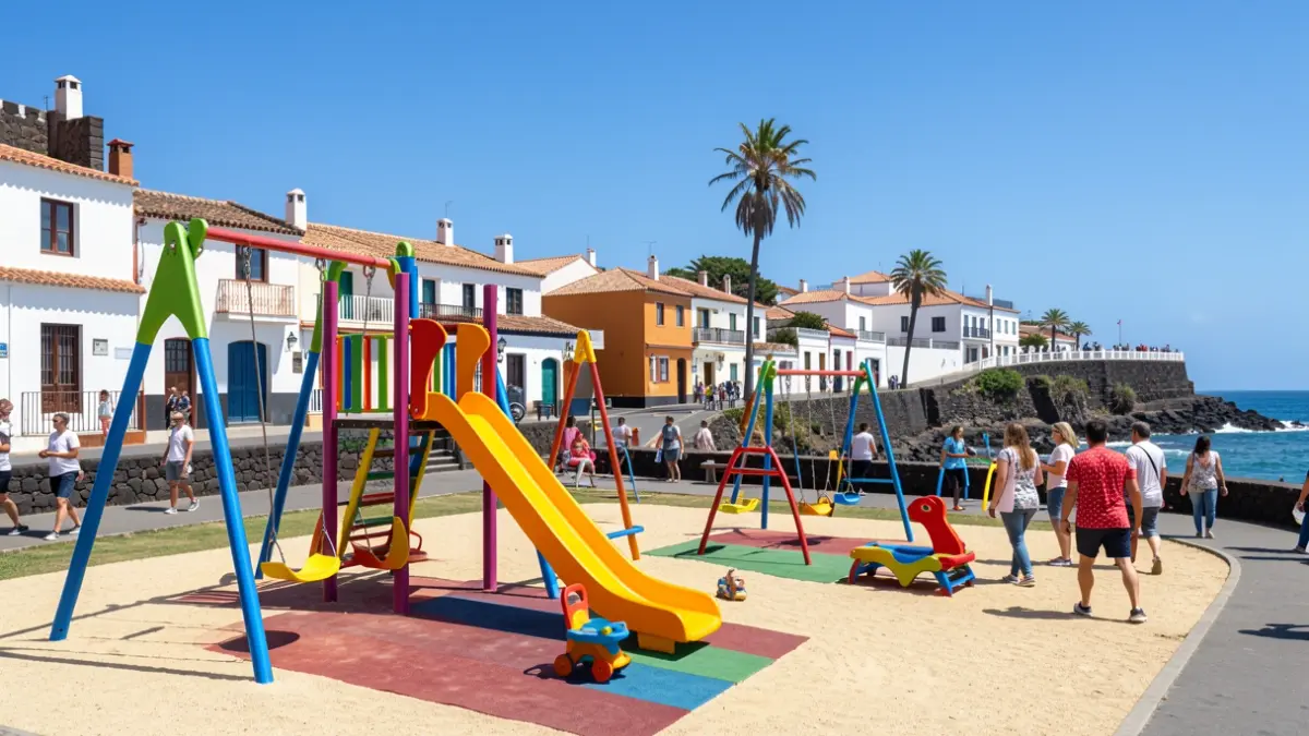 Generic image of a modern children's playground in a coastal town.